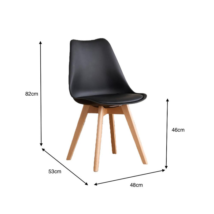 Silla Fyn, Negro, Diseño Minimalista Con Espaldar, Cojín y Patas De Madera