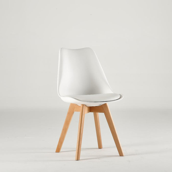 Silla Fyn, Blanco, Diseño Minimalista Con Espaldar, Cojín y Patas De Madera