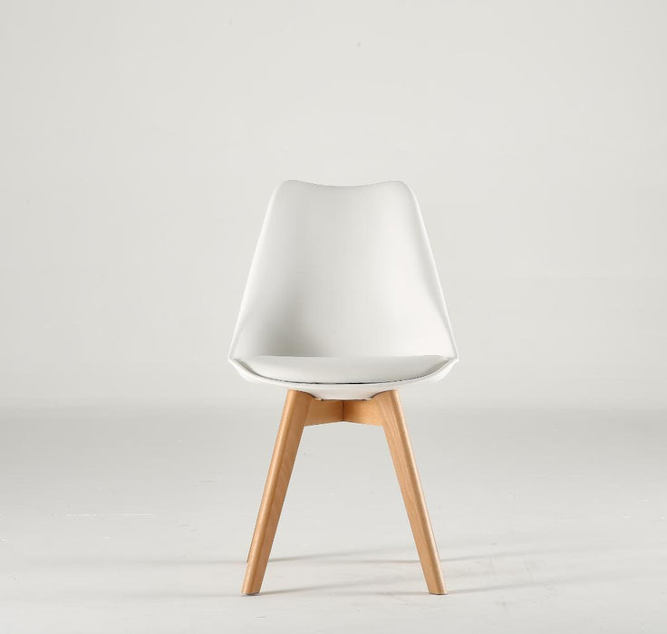 Silla Fyn, Blanco, Diseño Minimalista Con Espaldar, Cojín y Patas De Madera