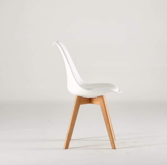 Silla Fyn, Blanco, Diseño Minimalista Con Espaldar, Cojín y Patas De Madera