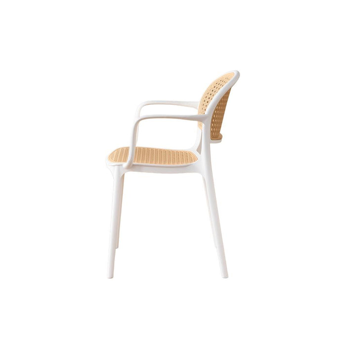 Silla con Brazos Nest, Color Blanco y Beige, Con espaldar y asiento en rejilla