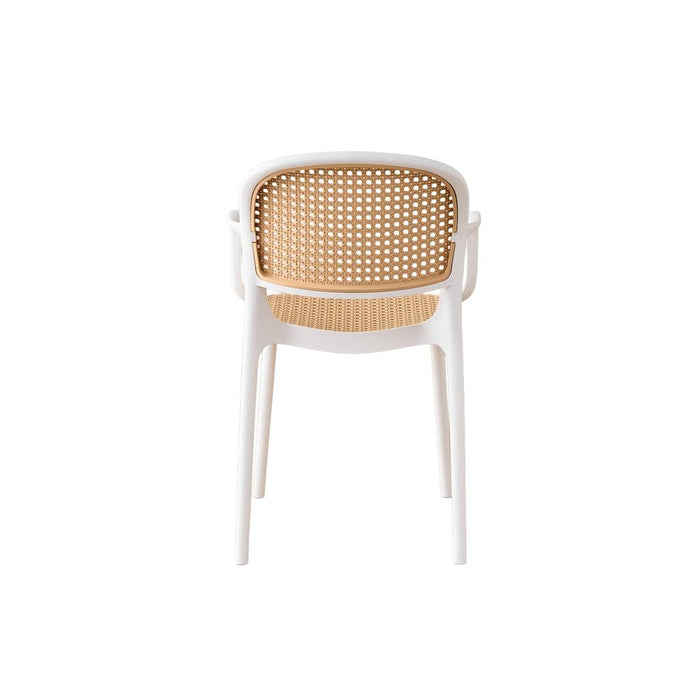 Silla con Brazos Nest, Color Blanco y Beige, Con espaldar y asiento en rejilla