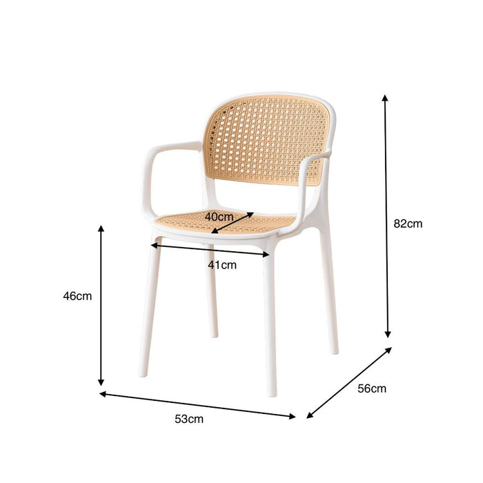 Silla con Brazos Nest, Color Blanco y Beige, Con espaldar y asiento en rejilla