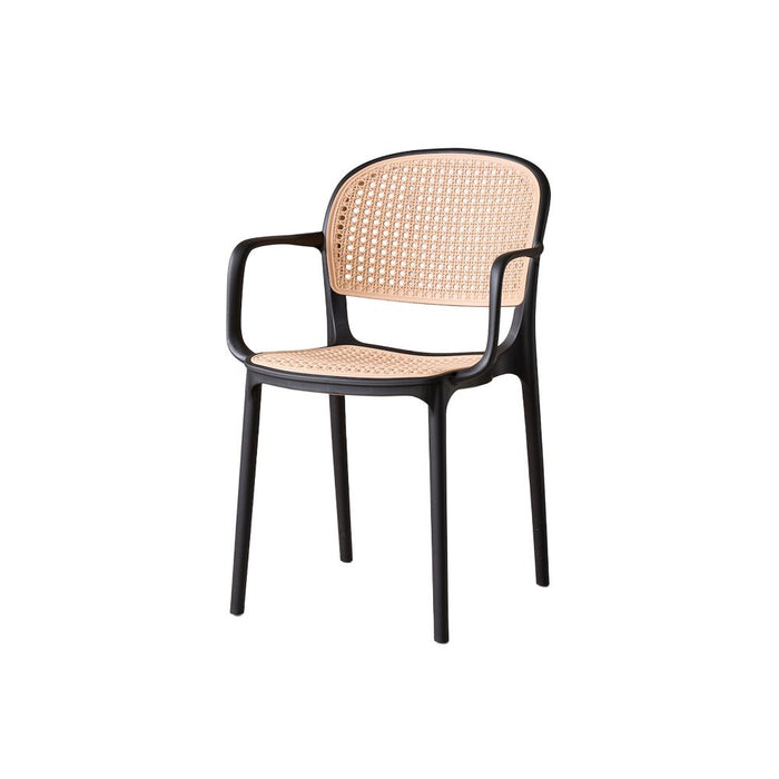 Silla con Brazos Nest, Color Negro y Beige, Con espaldar y asiento en rejilla