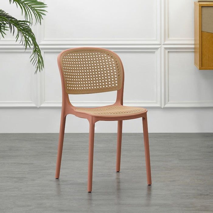 Silla Nest, Color Salmón y Beige, con Espaldar y Asiento en Rejilla