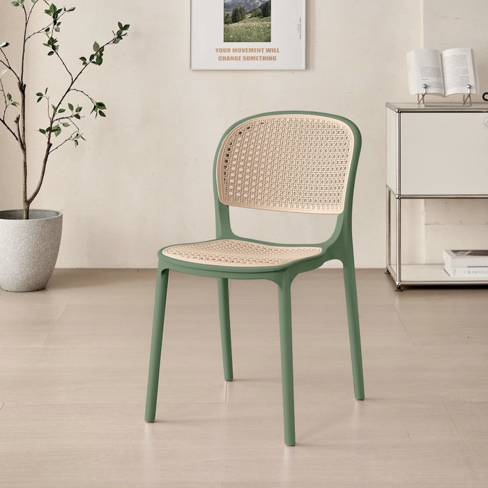 Silla Nest, Verde Olivo y Beige, con Espaldar y Asiento en Rejilla