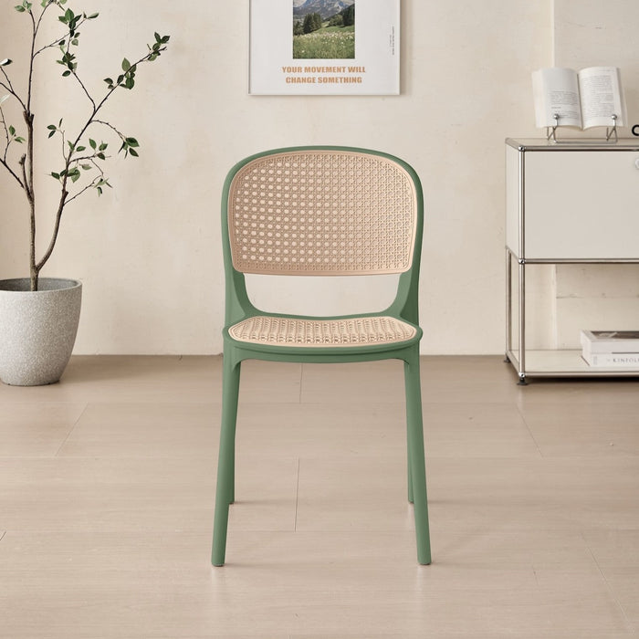 Silla Nest, Verde Olivo y Beige, con Espaldar y Asiento en Rejilla