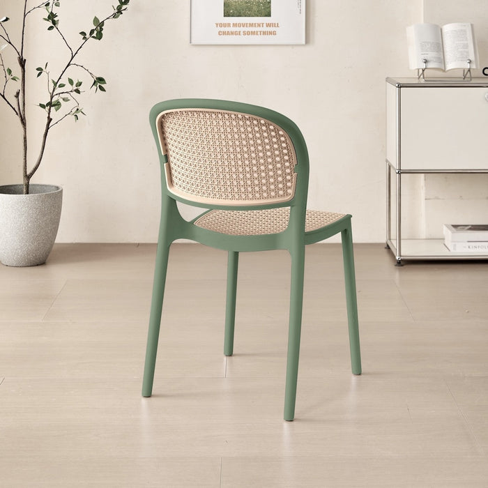 Silla Nest, Verde Olivo y Beige, con Espaldar y Asiento en Rejilla