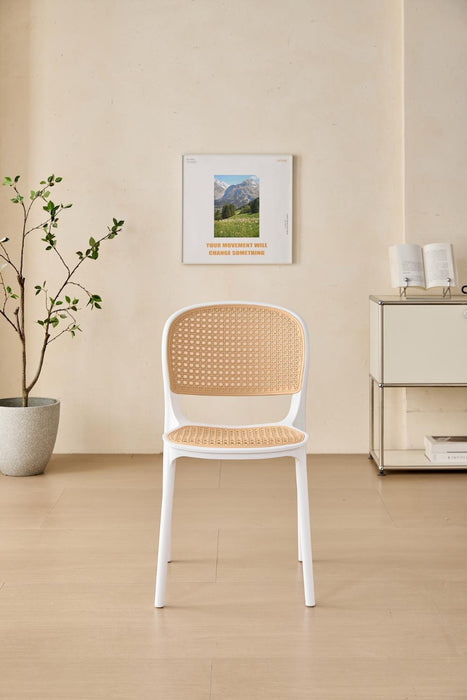 Silla Nest, Color Blanco y Beige, Con espaldar y asiento en rejilla