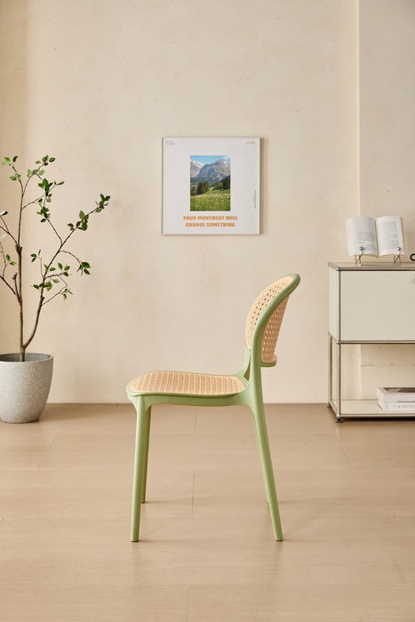 Silla Nest, Color Verde Olivo y Beige, Con espaldar y asiento en rejilla
