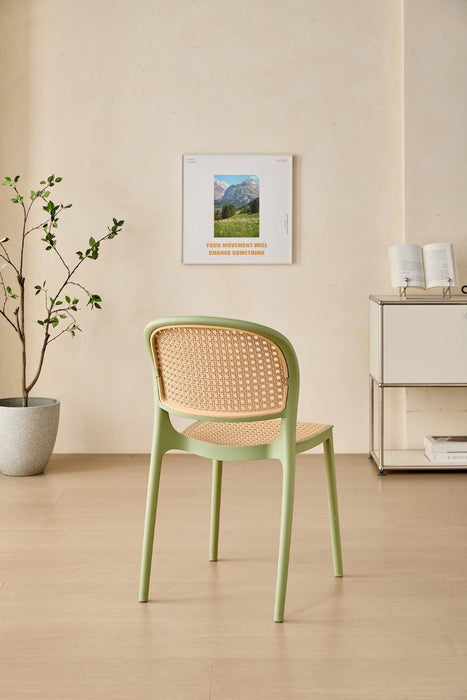 Silla Nest, Color Verde Olivo y Beige, Con espaldar y asiento en rejilla