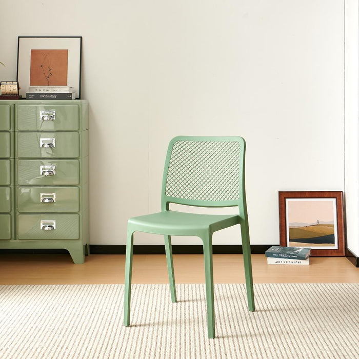 Silla Manhattan, Verde, Con espaldar en rejilla y diseño minimalista