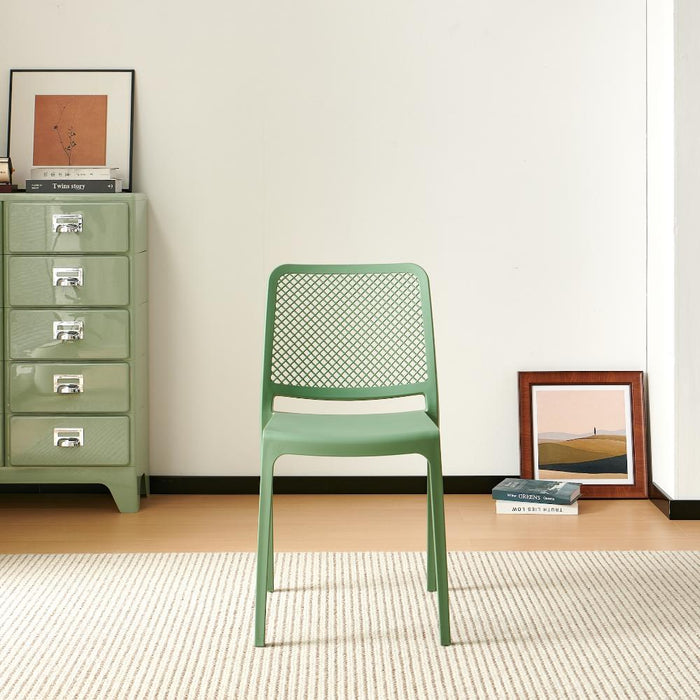 Silla Manhattan, Verde, Con espaldar en rejilla y diseño minimalista