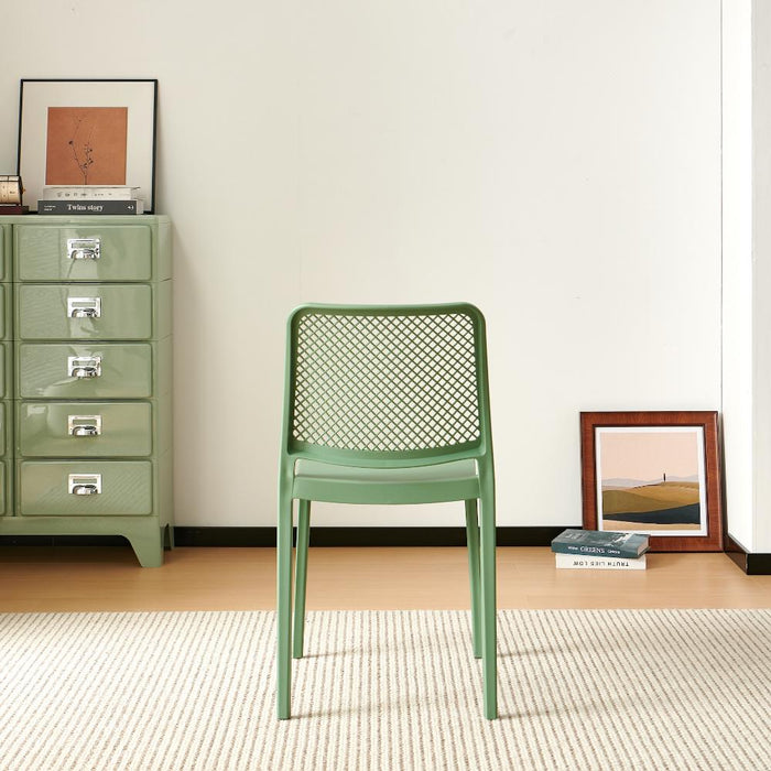 Silla Manhattan, Verde, Con espaldar en rejilla y diseño minimalista