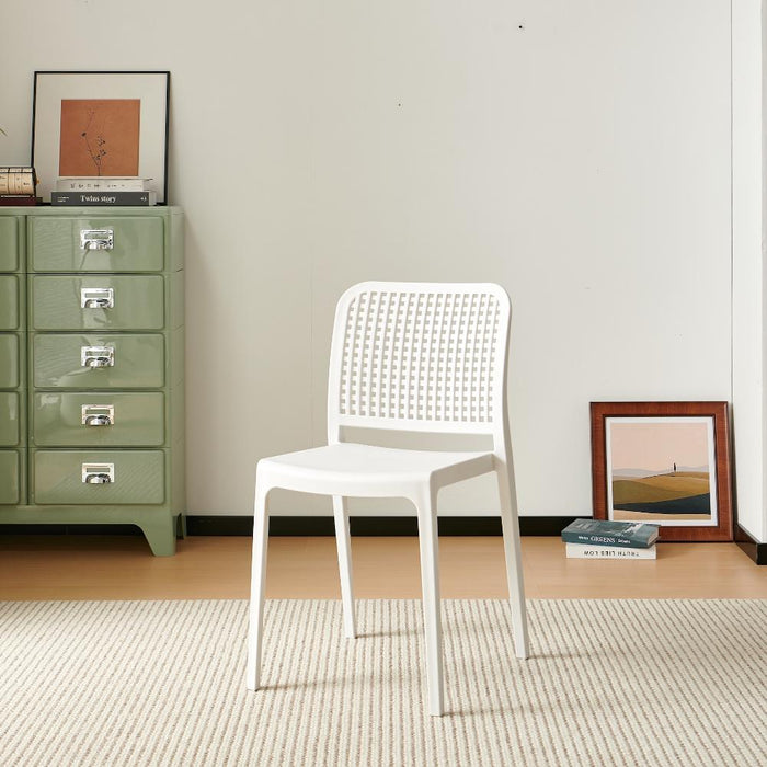 Silla Bronx, Blanco, Con espaldar en cuadrados y diseño minimalista