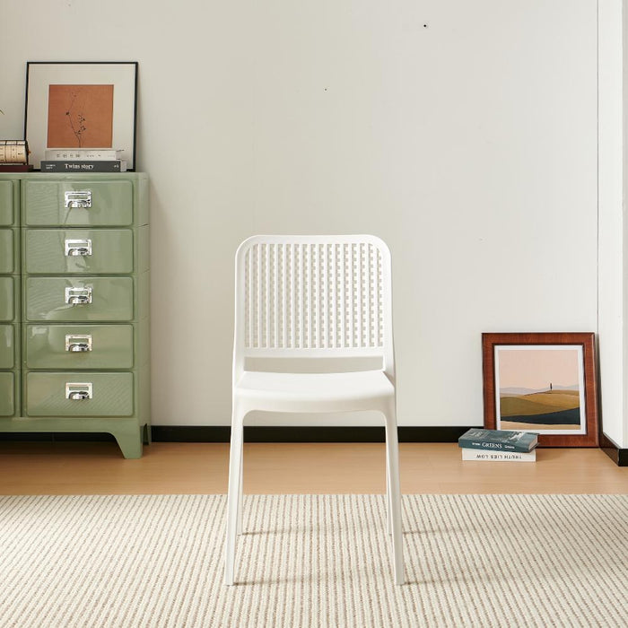 Silla Bronx, Blanco, Con espaldar en cuadrados y diseño minimalista