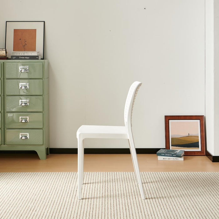 Silla Bronx, Blanco, Con espaldar en cuadrados y diseño minimalista