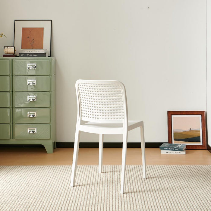 Silla Bronx, Blanco, Con espaldar en cuadrados y diseño minimalista