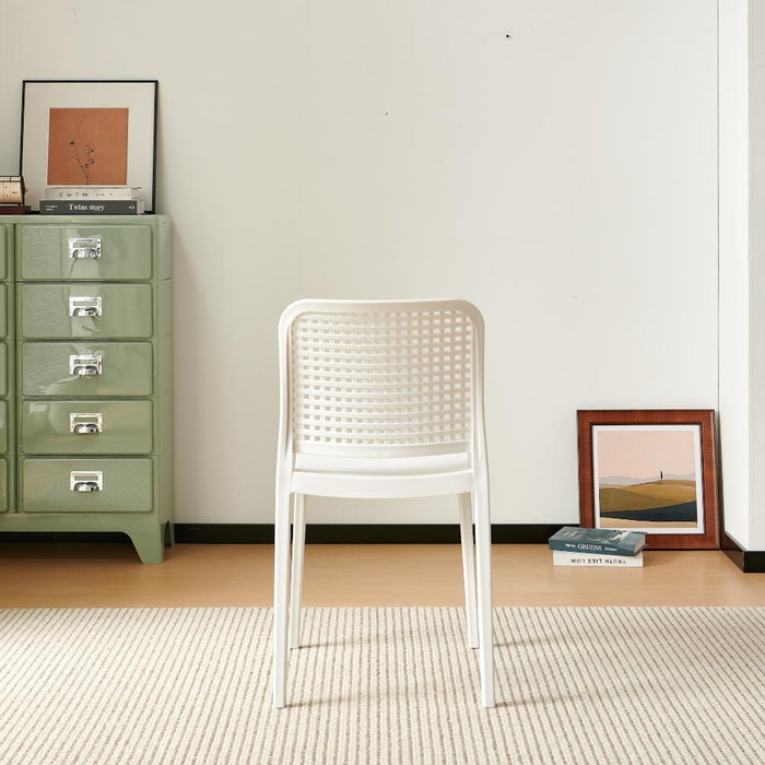 Silla Bronx, Blanco, Con espaldar en cuadrados y diseño minimalista