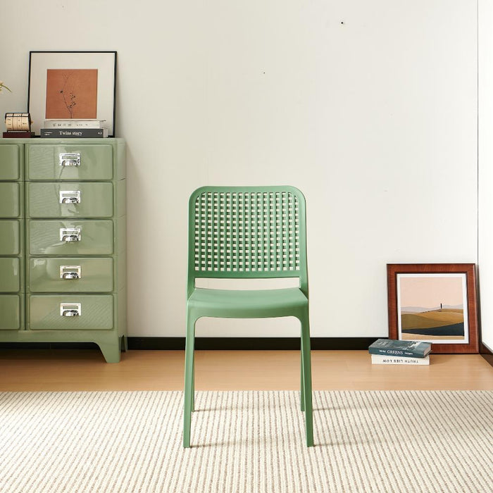 Silla Bronx, Verde, Con espaldar en cuadrados y diseño minimalista