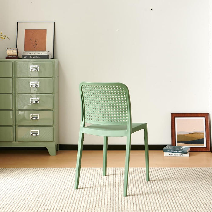 Silla Bronx, Verde, Con espaldar en cuadrados y diseño minimalista