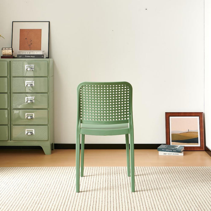 Silla Bronx, Verde, Con espaldar en cuadrados y diseño minimalista