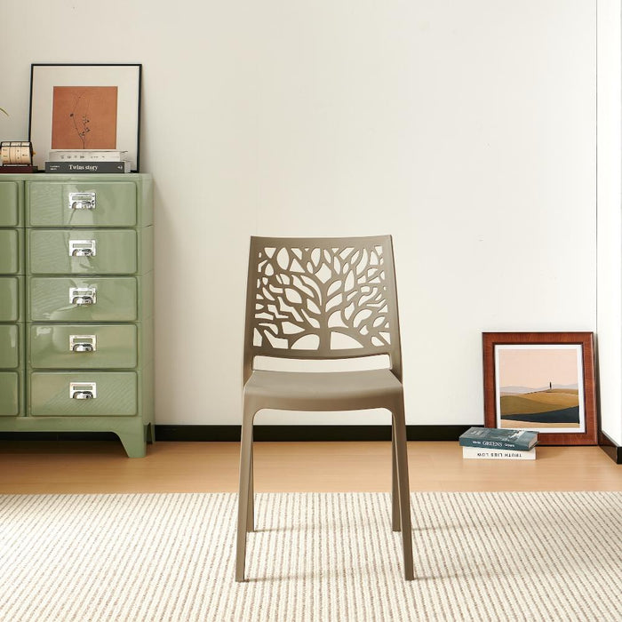 Silla Harlem, Taupe, Con espaldar en forma de árbol y diseño minimalista