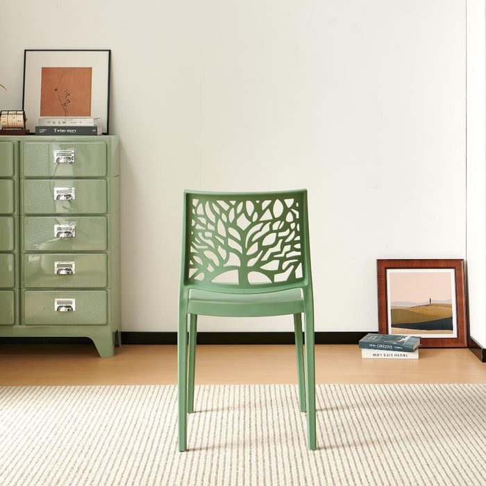 Silla Harlem, Verde, Con espaldar en forma de árbol y diseño minimalista
