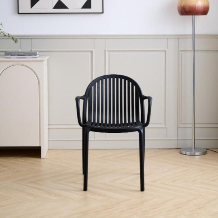 Silla Marruecos con Brazos, Negro, con Espaldar en Rayas y Diseño Minimalista