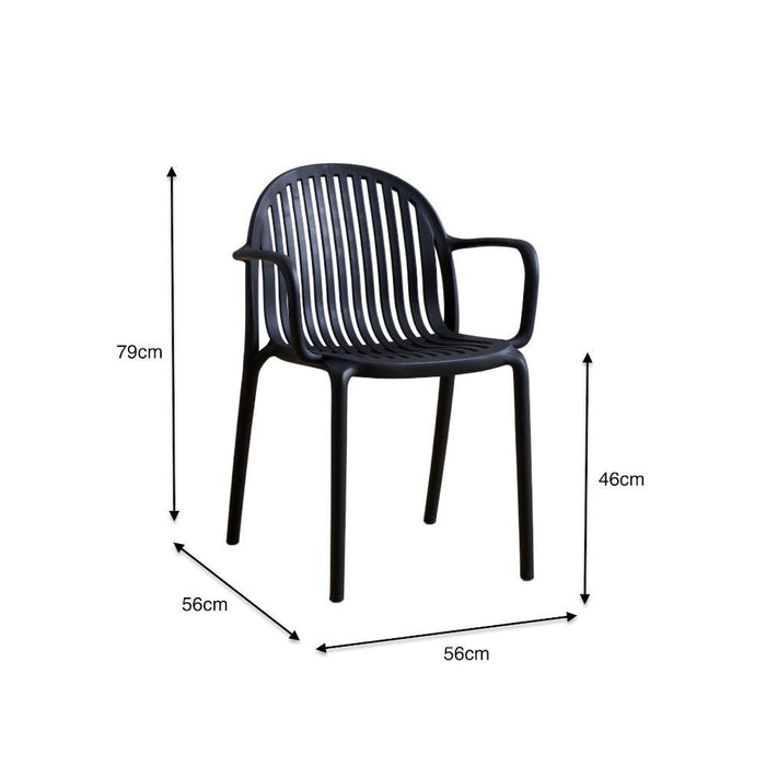 Silla Marruecos con Brazos, Negro, con Espaldar en Rayas y Diseño Minimalista