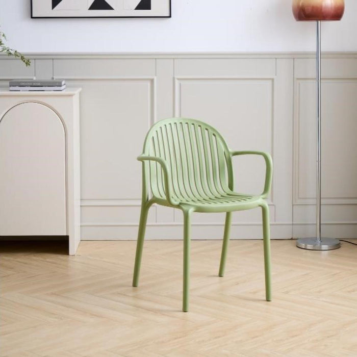 Silla Marruecos con Brazos, Verde Olivo, con Espaldar en Rayas y Diseño Minimalista