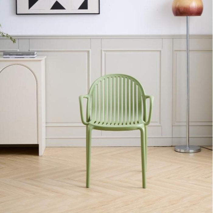 Silla Marruecos con Brazos, Verde Olivo, con Espaldar en Rayas y Diseño Minimalista