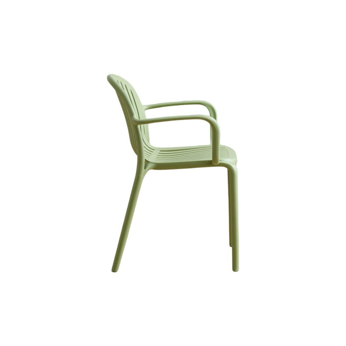 Silla Marruecos con Brazos, Verde Olivo, con Espaldar en Rayas y Diseño Minimalista