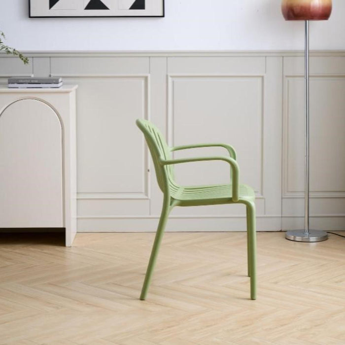 Silla Marruecos con Brazos, Verde Olivo, con Espaldar en Rayas y Diseño Minimalista