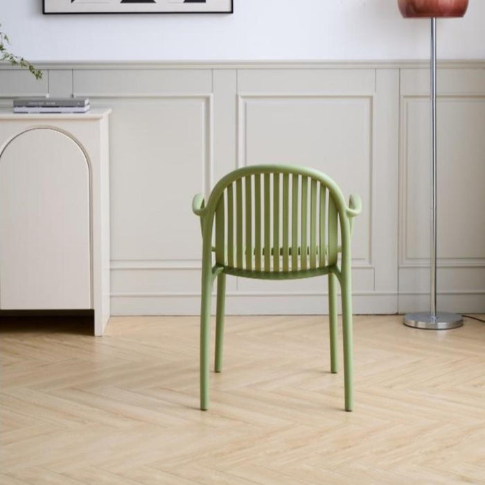 Silla Marruecos con Brazos, Verde Olivo, con Espaldar en Rayas y Diseño Minimalista