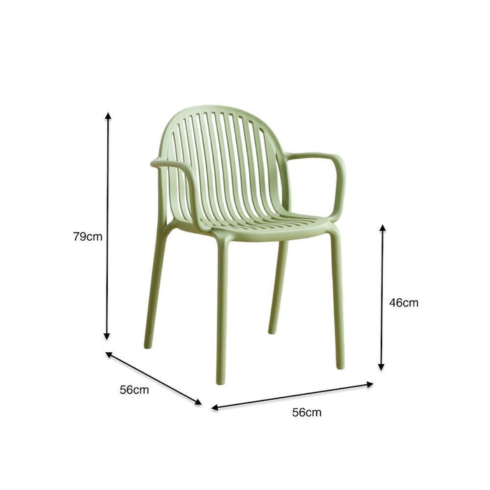 Silla Marruecos con Brazos, Verde Olivo, con Espaldar en Rayas y Diseño Minimalista