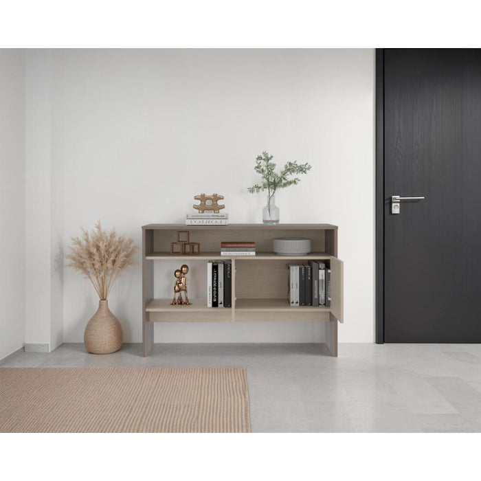 Mesa Auxiliar Recibidor Soria, Avellana y Cartagena, Con Dos Puertas y Amplios Espacios
