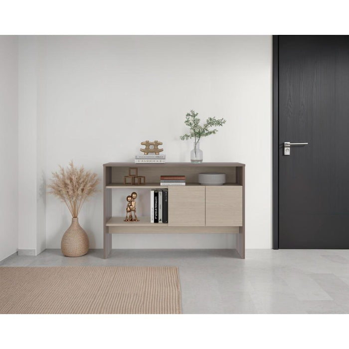 Mesa Auxiliar Recibidor Soria, Avellana y Cartagena, Con Dos Puertas y Amplios Espacios