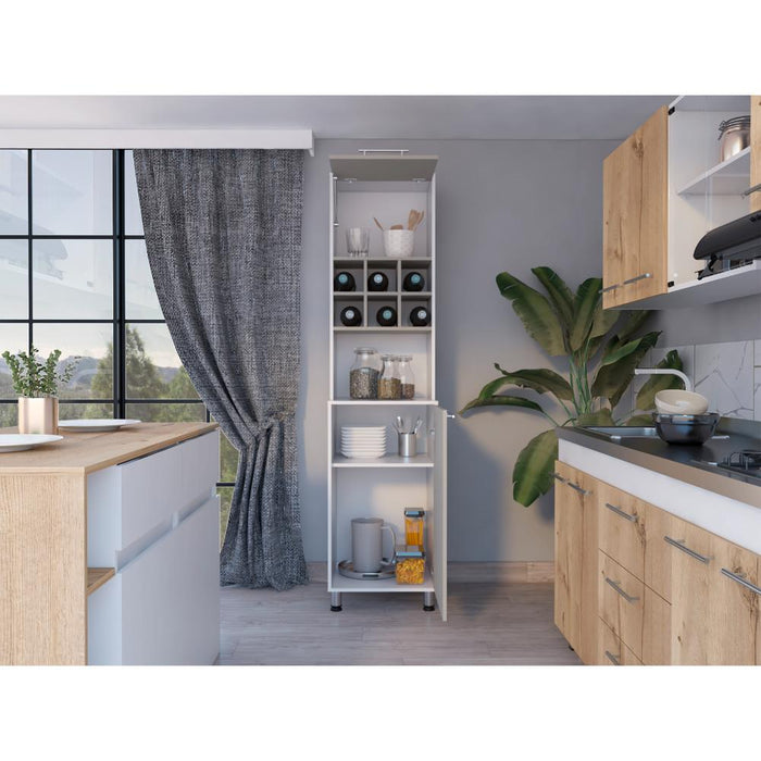 Alacena Atica, Blanco Duqueza y Capri, con espacio para guardar botellas de vino