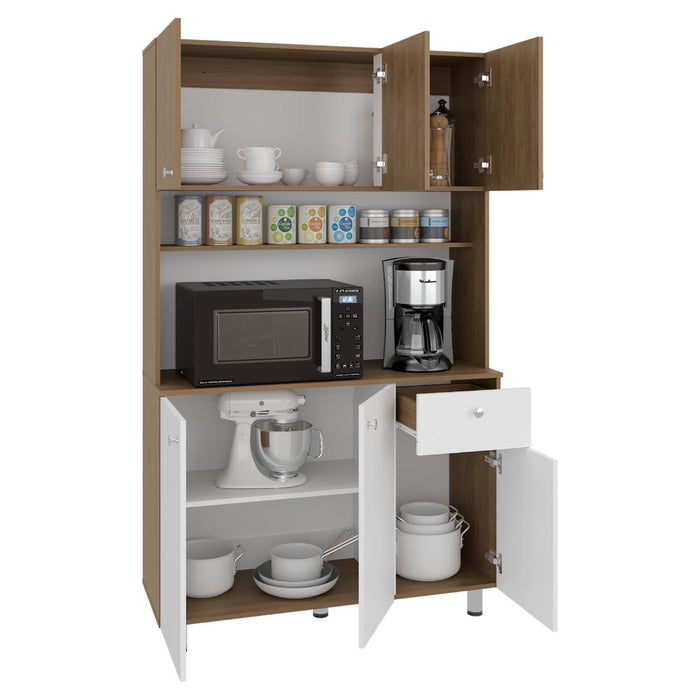 Alacena Wiston, Kronos Blanco y Kronos Fresno, Con seis puertas abatibles y un cajón con amplio espacio de almacenamiento ZF