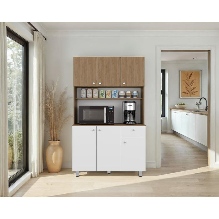 Alacena Wiston, Kronos Blanco y Kronos Fresno, Con seis puertas abatibles y un cajón con amplio espacio de almacenamiento ZF