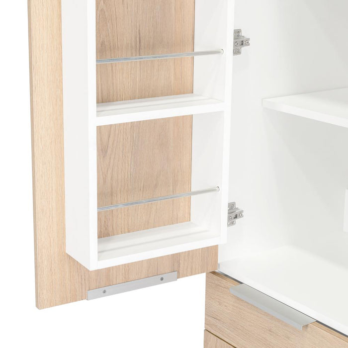 Alacena Amir, Blanco y Beige, con Una Puerta Abatible con Almacenamiento Extra y Patas de Acero