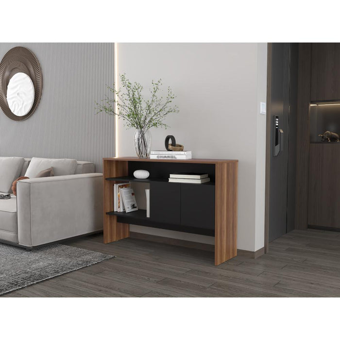 Mueble Recibidor Clasic, Avellana y Wengue, Con dos puertas y dos entrepaños