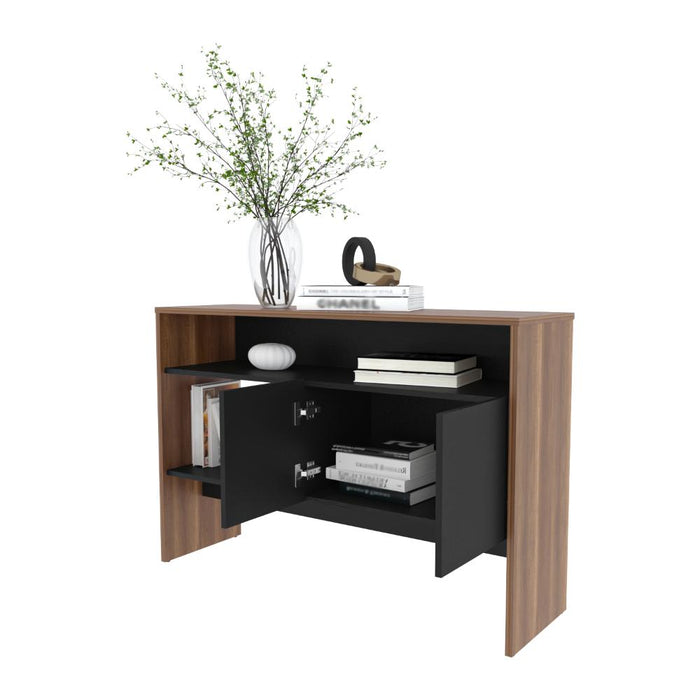 Mueble Recibidor Clasic, Avellana y Wengue, Con dos puertas y dos entrepaños