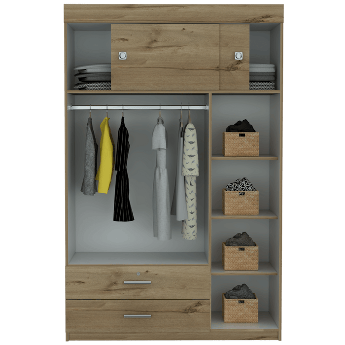 Closet Alma, Café Claro y Blanco, con Dos Cajones y Dos Puertas Corredizas