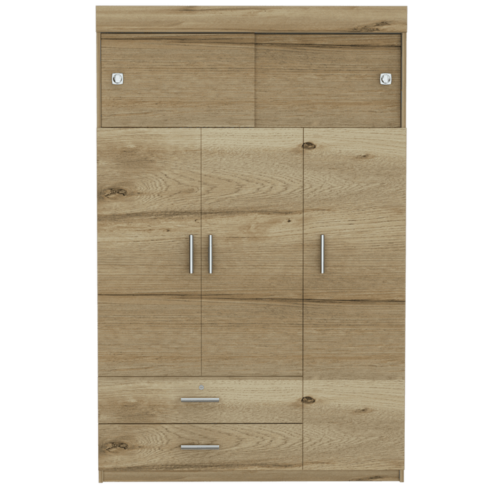 Closet Alma, Café Claro y Blanco, con Dos Cajones y Dos Puertas Corredizas