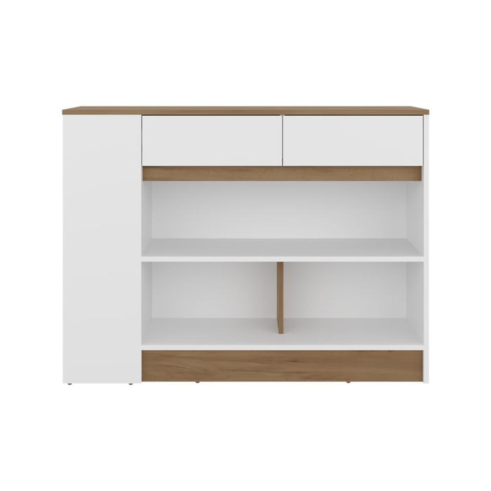 Barra de Cocina Lynton, Fresno y Blanco, con 2 Cajones para Guardar Utencilios de Cocina ZF