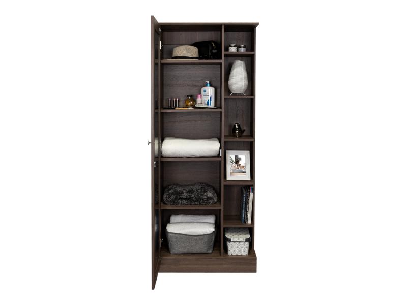 Closet Lara Con Espejo, Chocolate, Con Siete Entrepaños y Gran Capacidad De Almacenamiento