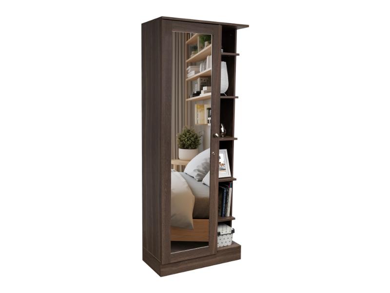 Closet Lara Con Espejo, Chocolate, Con Siete Entrepaños y Gran Capacidad De Almacenamiento