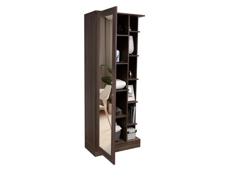 Closet Lara Con Espejo, Chocolate, Con Siete Entrepaños y Gran Capacidad De Almacenamiento